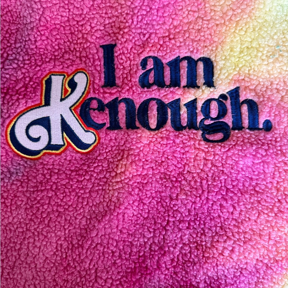 Barbie “I Am Kenough” Pink Blue and Yellow Sherpa Hoodie Sweater